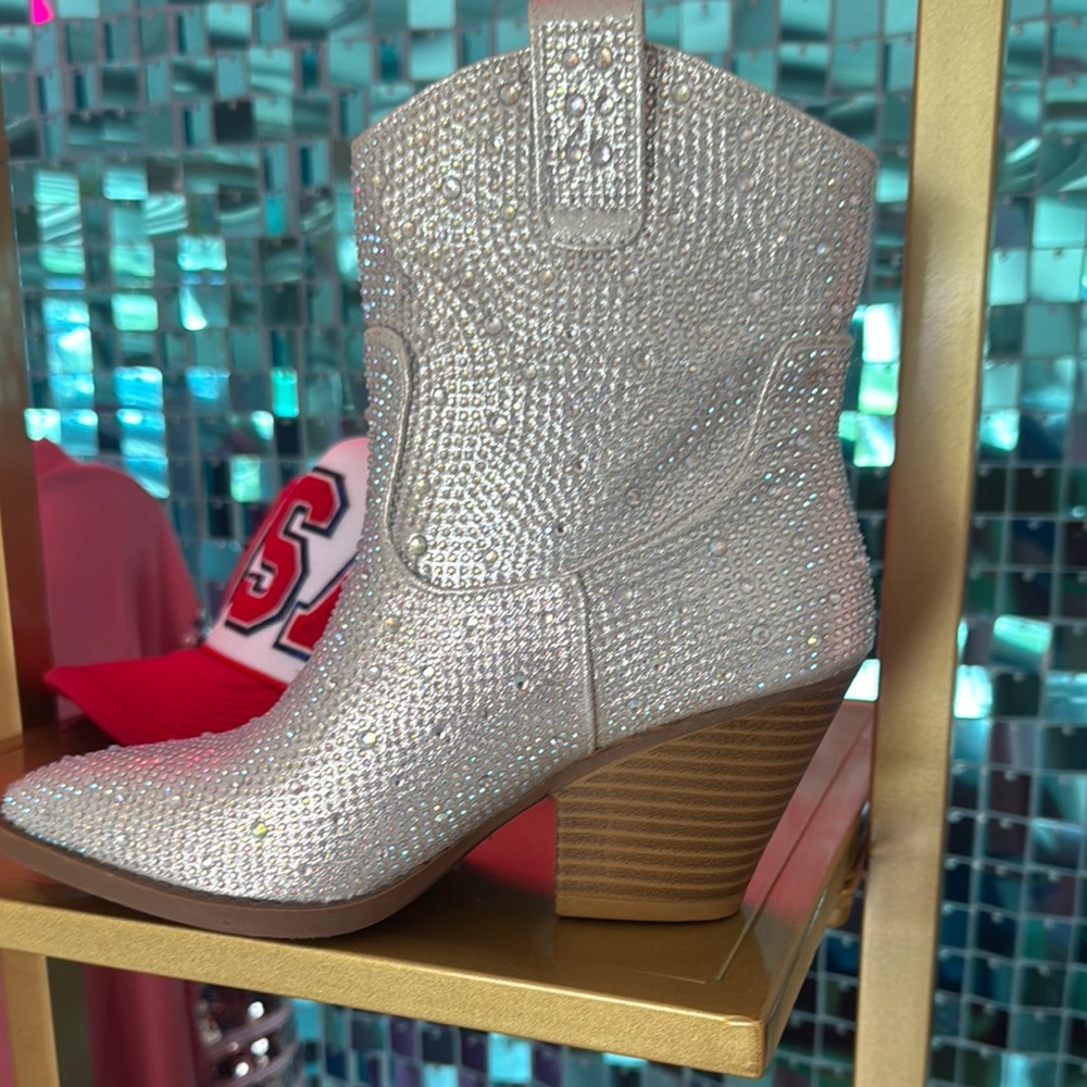 Sparkling Silver Heeled Ankle Boots